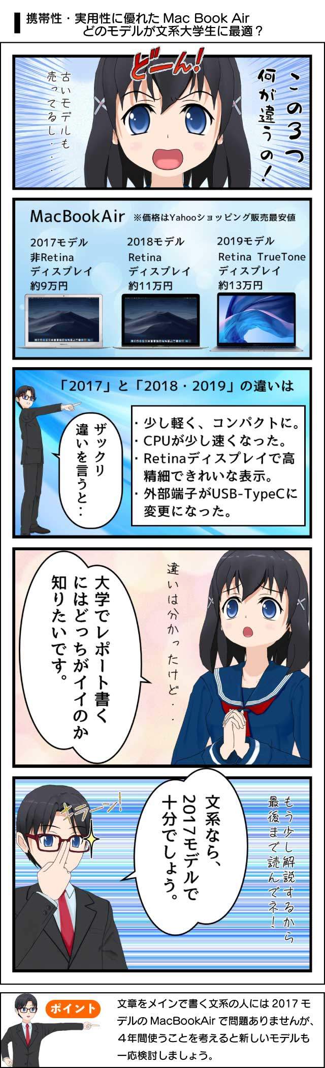 mac book air2017,2018,2019モデルの違い