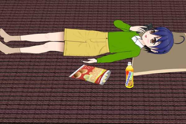姿勢が悪い状態(寝転んで)でスマホをする子供