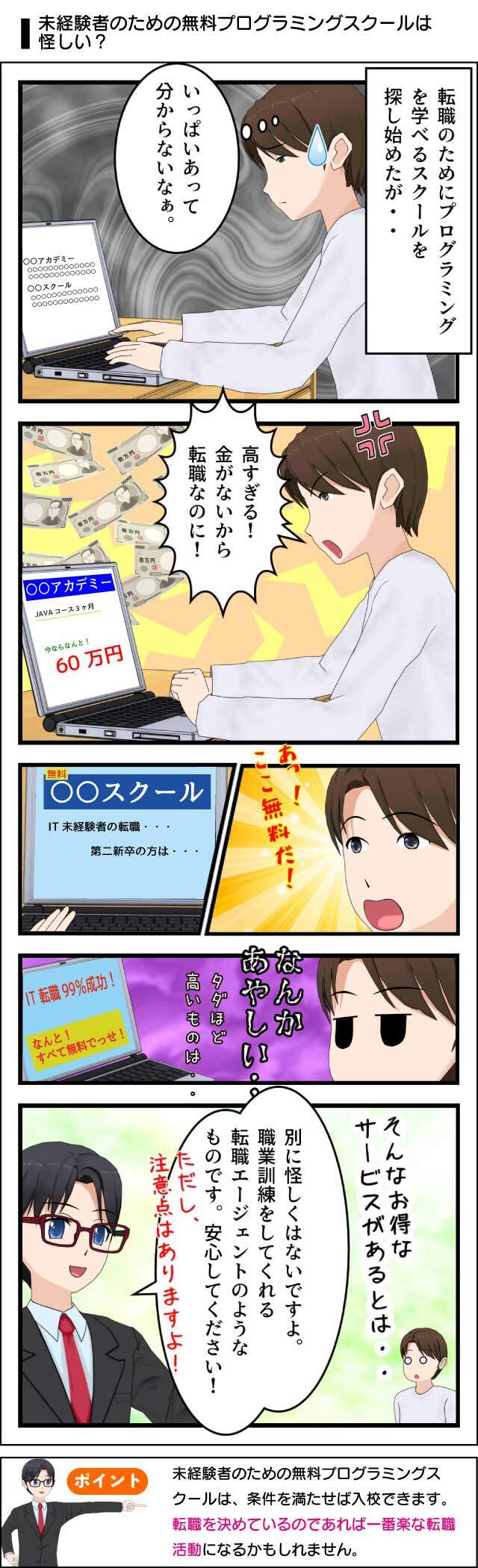 無料プログラミングスクールは怪しくない。むしろ楽な転職活動の助けになるはず。