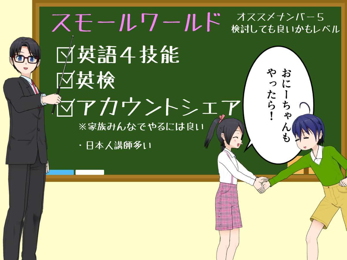 スモールワールド オンラインはアカウントをシェアできる。日本人が多い子供対応可能オンライン英会話