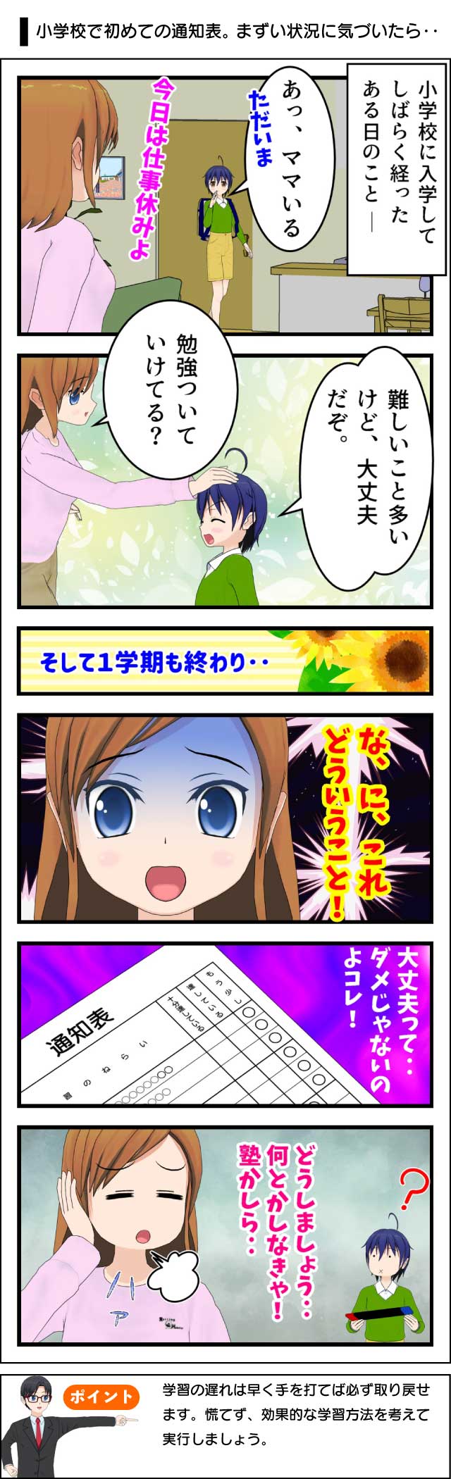 小学1年生、初めての通知表で成績が悪いことに気がつく